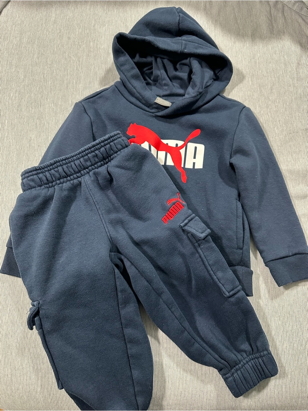Puma Boys Navy Blue Jogger Sweatpants with Red Logo